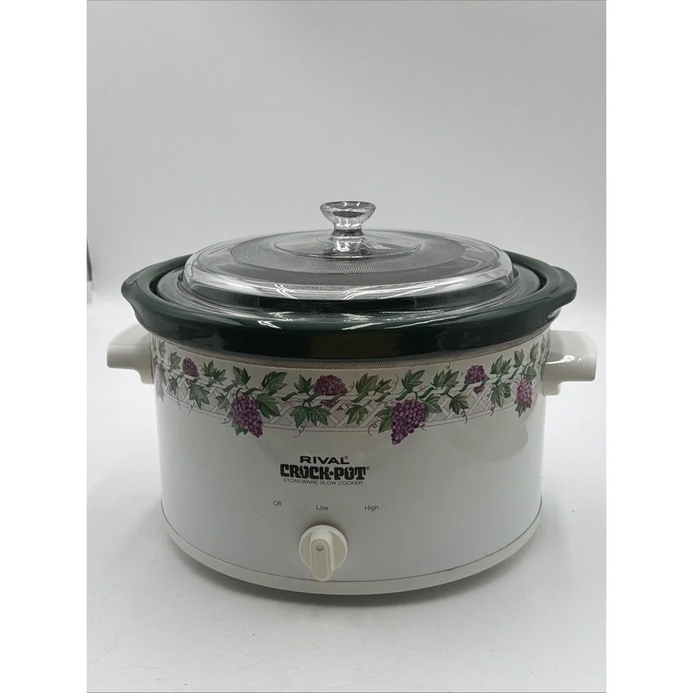 Rival Crock Pot Model 3355 5qt Slow Cooker Works Good Grapes Vines 1990's